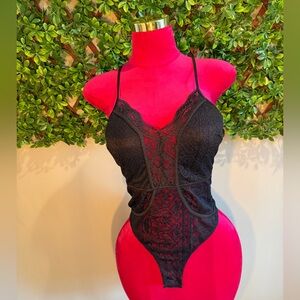 Black V Neck Cheeky Lace Bodysuit